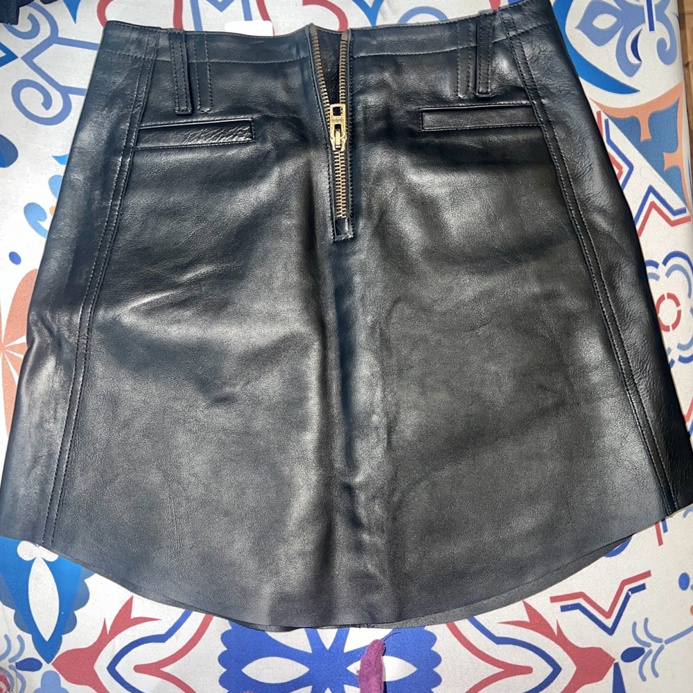 Coach Black Leather Mini Skirt with Gold Zipper